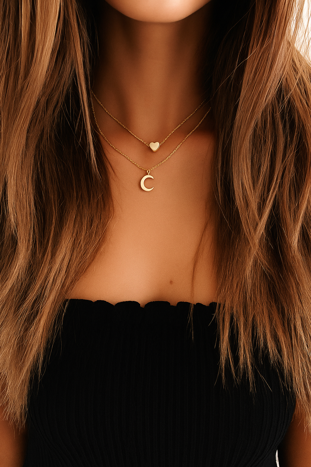 Halsband-Moon and Heart Two Layer – Dubbelkärlek i ett smycke