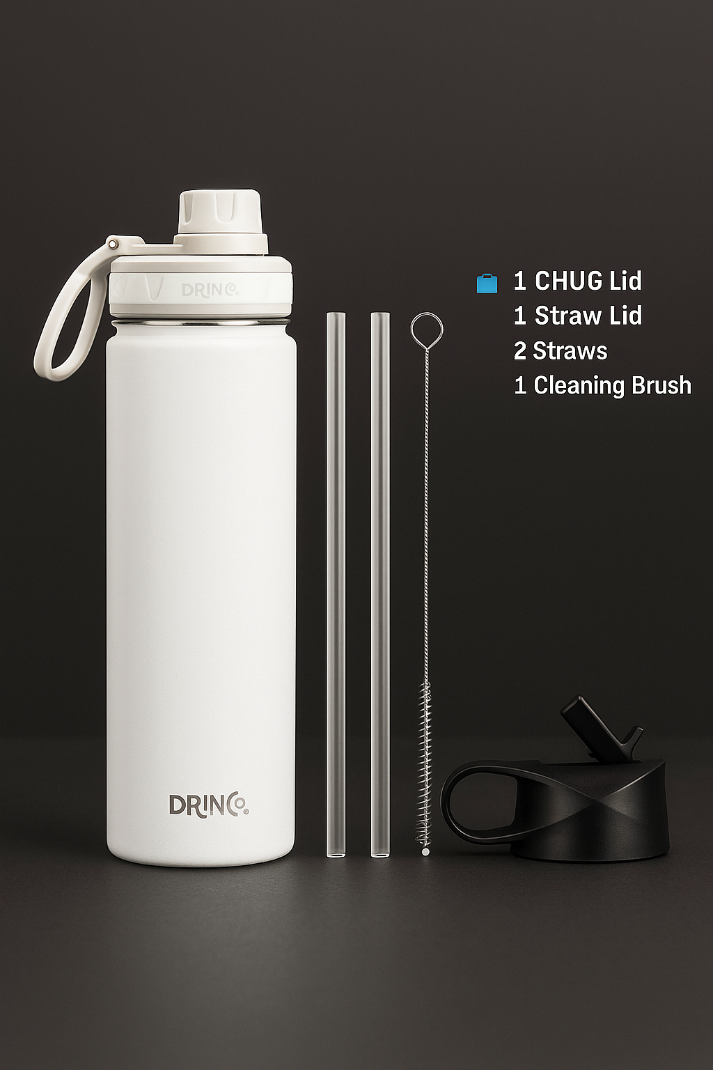 DRINCO® 22oz Rostfri Sportflaska – Arctic White | Hållbar, Isolerad & Miljövänlig