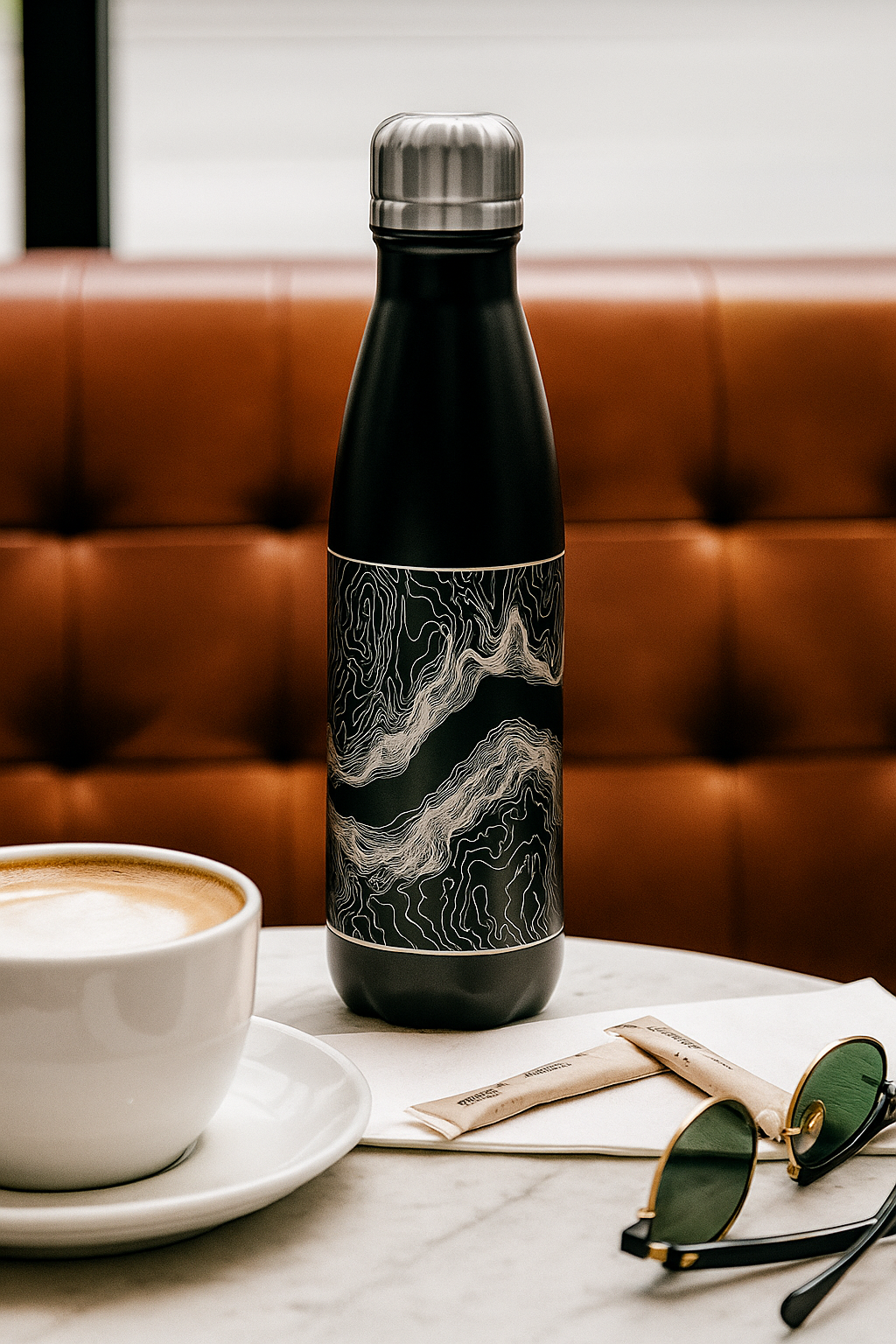 Crater Lake National Park - Oregon Map Insulated Bottle in Matte Black