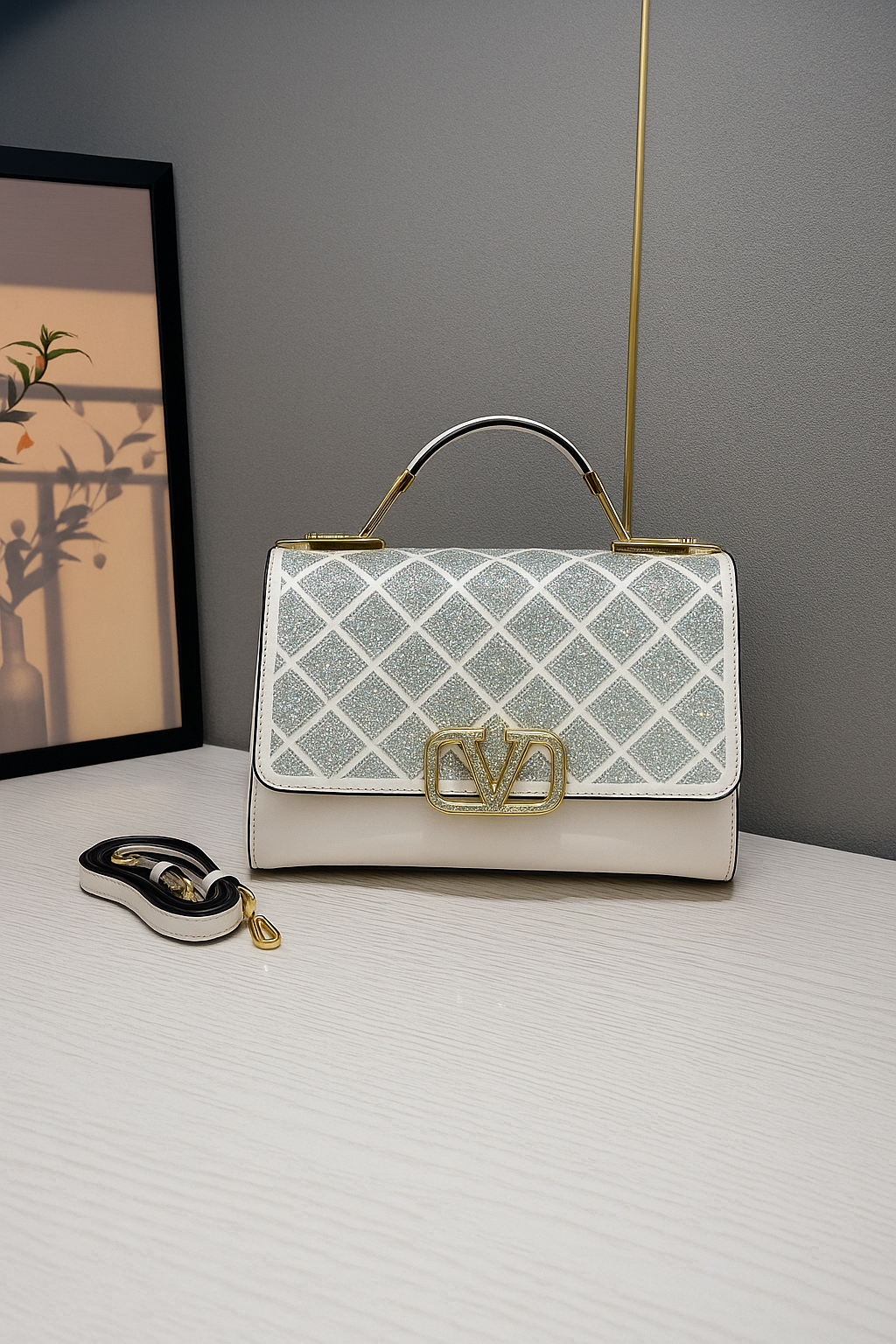 Väska 2025 – Glittrig Crossbody/Skulderväska med Guldspänne