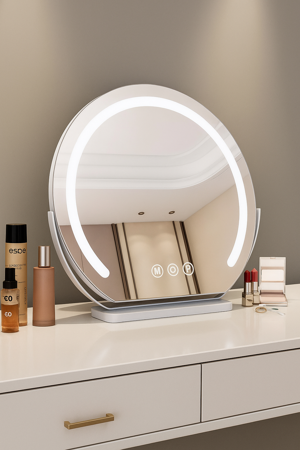 Rund Sminkspegel med LED-ljus, Touchkontroll och Modern Design för Hem & Sovrum