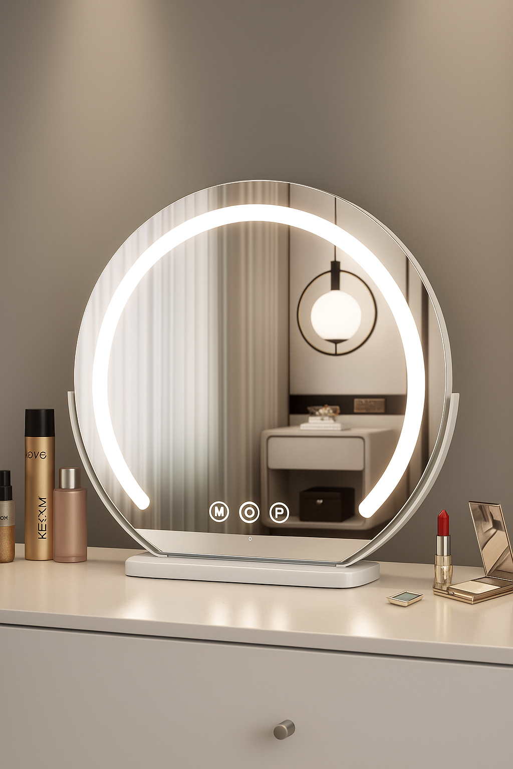 Rund Sminkspegel med LED-ljus, Touchkontroll och Modern Design för Hem & Sovrum