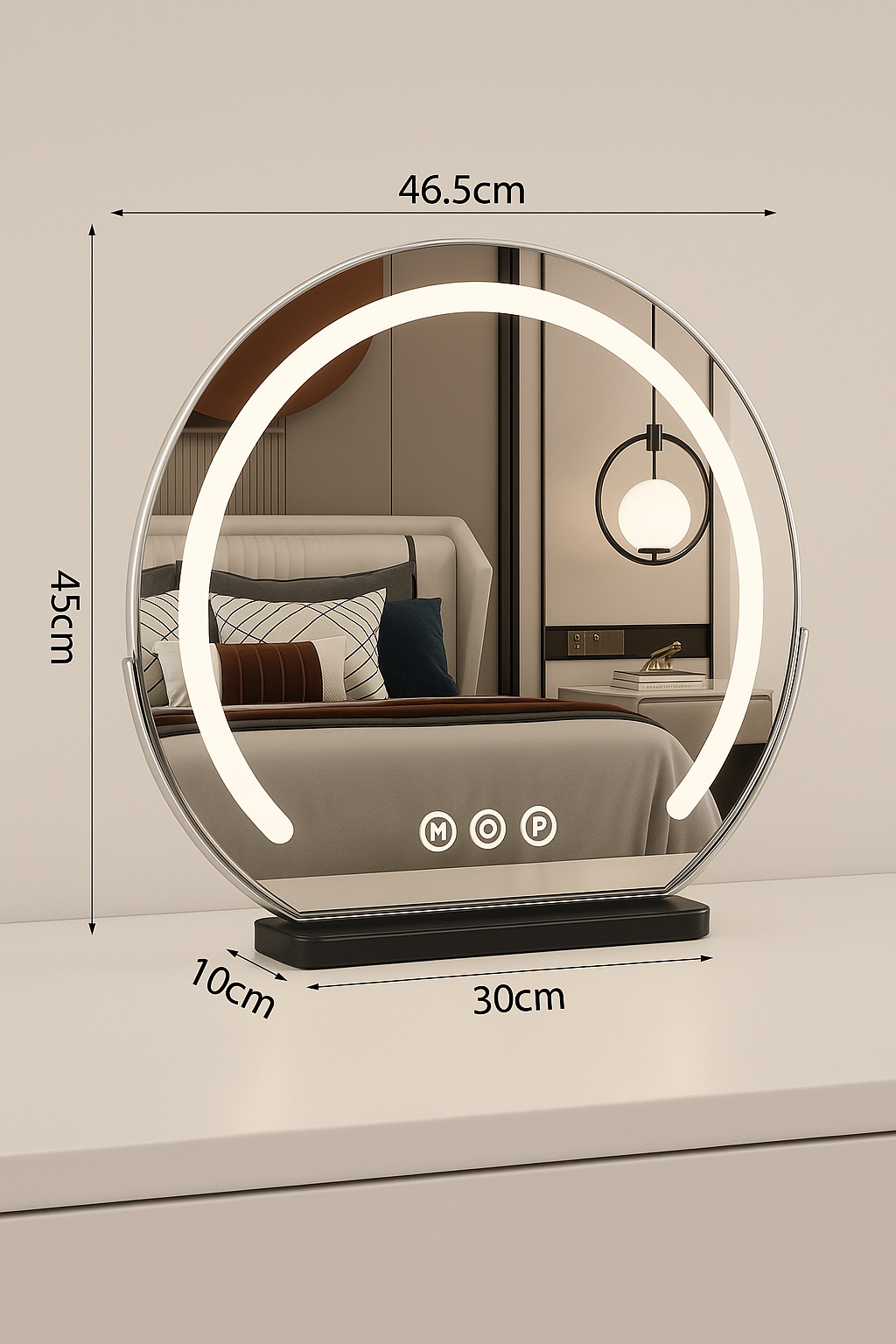 Rund Sminkspegel med LED-ljus, Touchkontroll och Modern Design för Hem & Sovrum