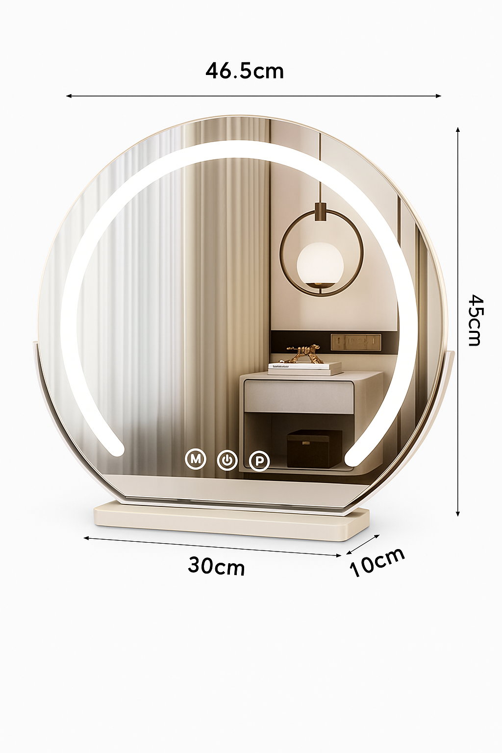 Rund Sminkspegel med LED-ljus, Touchkontroll och Modern Design för Hem & Sovrum