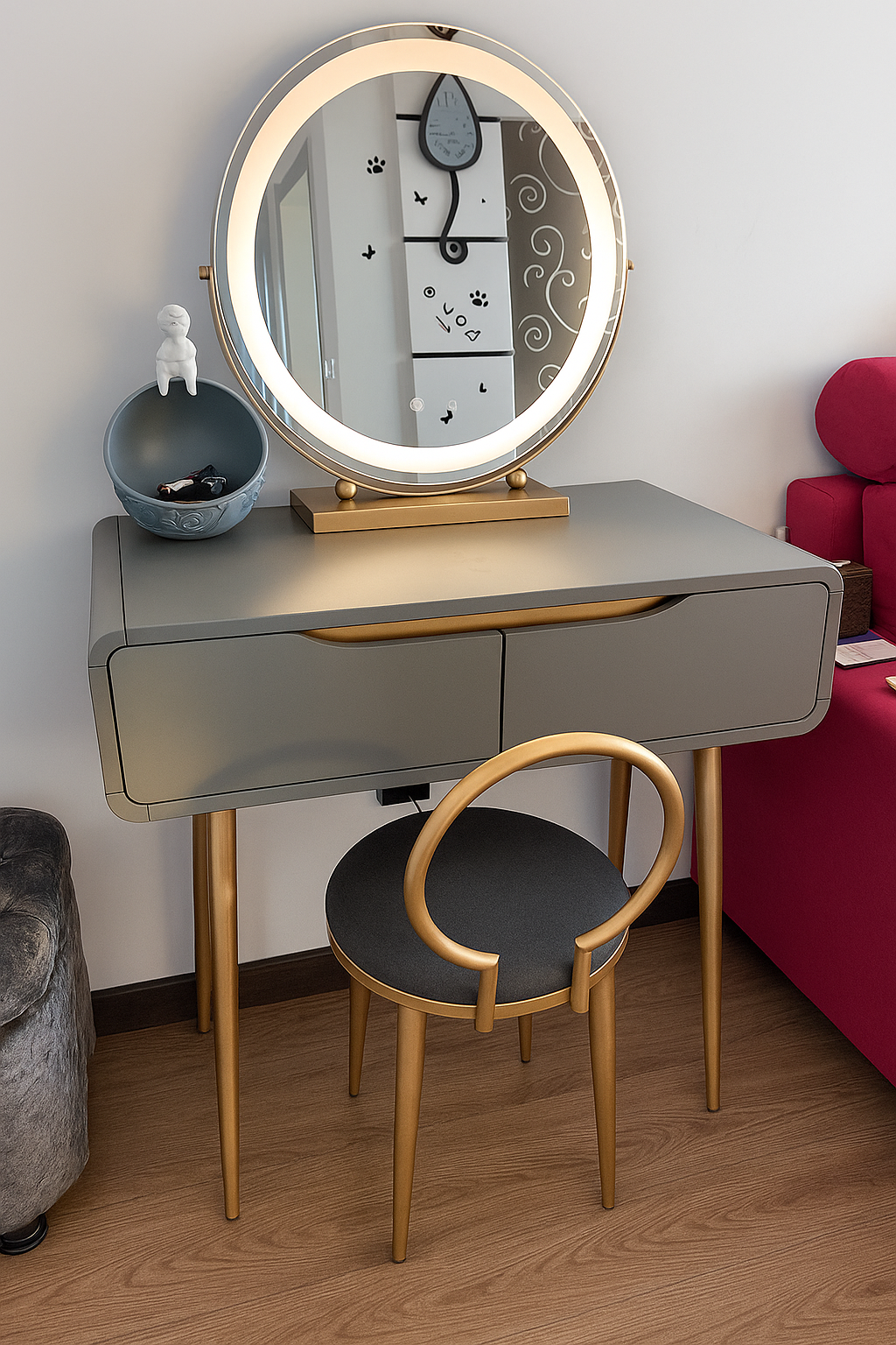 Rund Sminkspegel med LED-belysning – Justerbart Ljus & Touch-kontroll (40 cm)