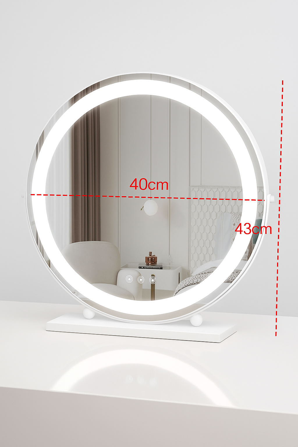 Rund Sminkspegel med LED-belysning – Justerbart Ljus & Touch-kontroll (40 cm)