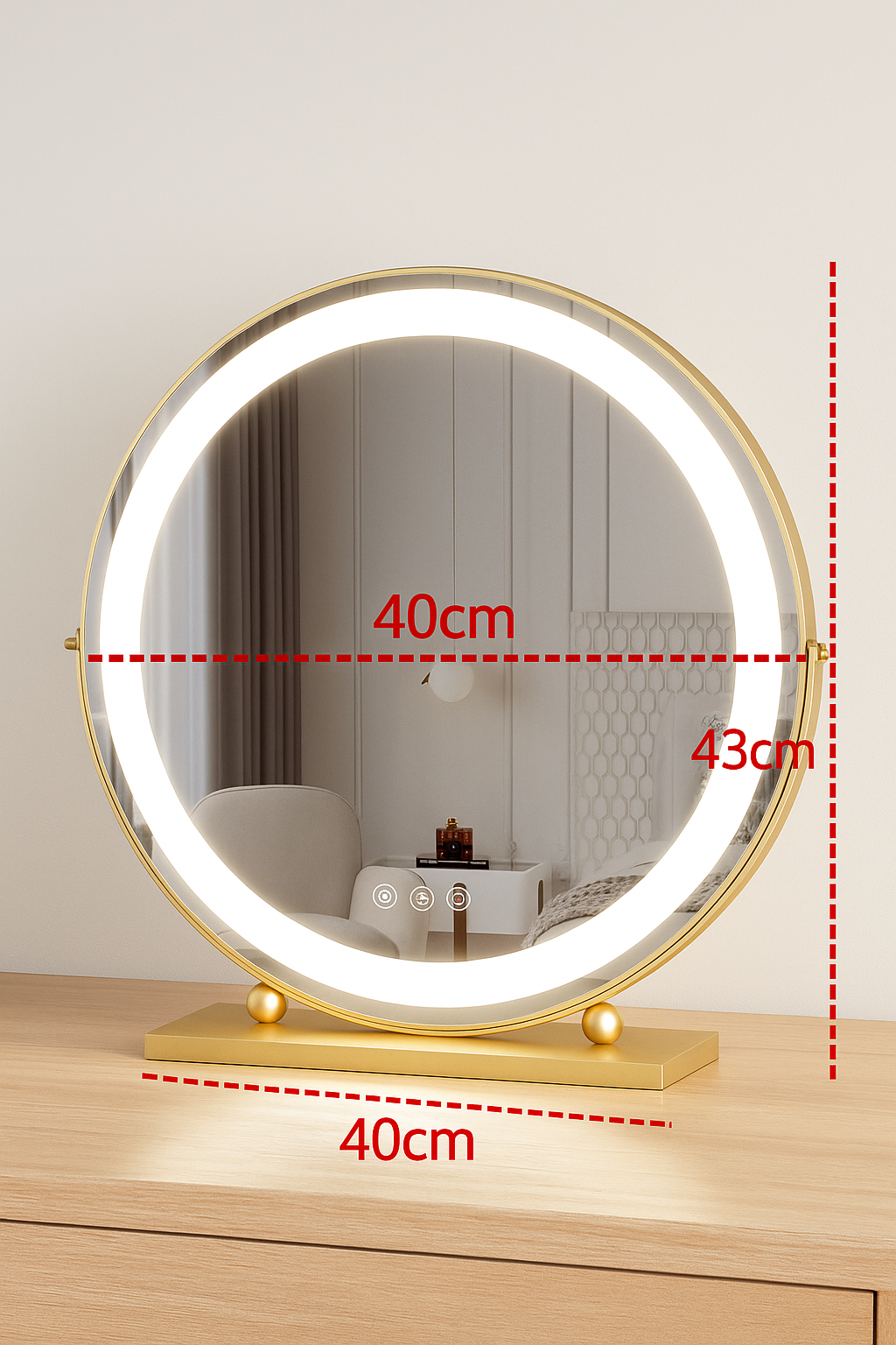 Rund Sminkspegel med LED-belysning – Justerbart Ljus & Touch-kontroll (40 cm)