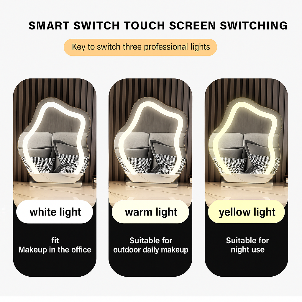 Makeup Spegel med LED-ljus – Intelligent & Lyxig Design i Oregelbunden Form