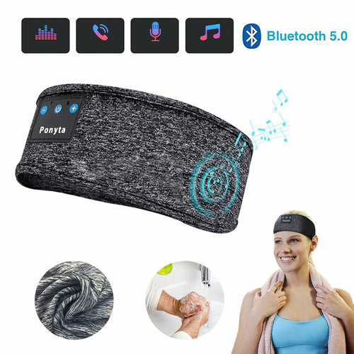 Bluetooth 5.0 Trådlöst Pannband med Högtalare & Mikrofon – Sov & Träna Bekvämt