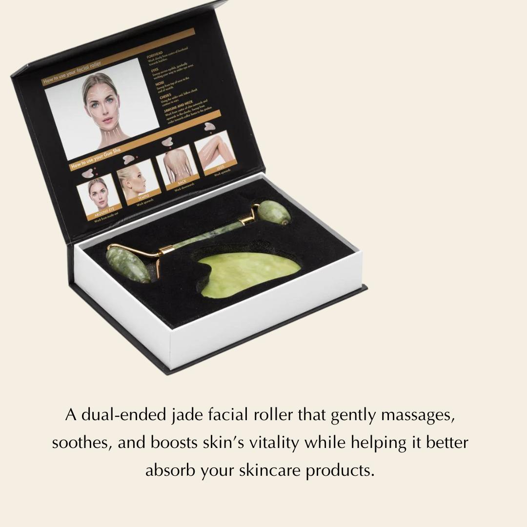 Naturlig Jade Roller & Gua Sha – Motverkar Puffighet och Främjar Hudhälsa