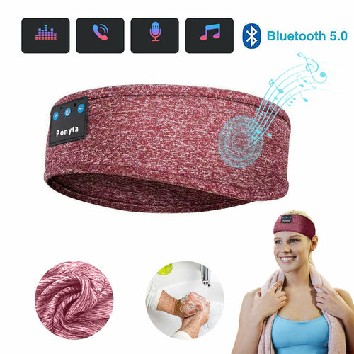 Bluetooth 5.0 Trådlöst Pannband med Högtalare & Mikrofon – Sov & Träna Bekvämt