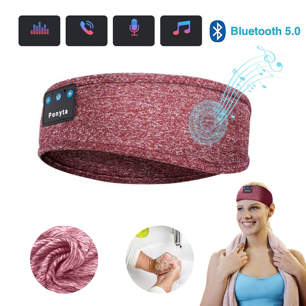 Bluetooth 5.0 Trådlöst Pannband med Högtalare & Mikrofon – Sov & Träna Bekvämt