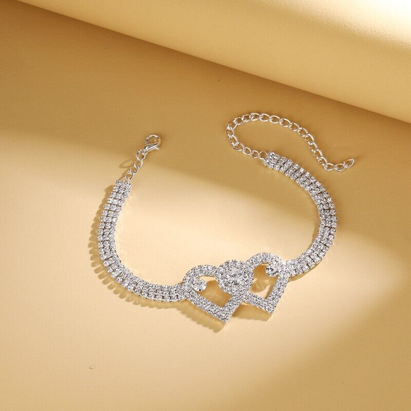 Anklet Double Heart – Glittrande Kärlek för Ditt Steg
