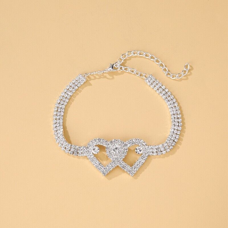 Anklet Double Heart – Glittrande Kärlek för Ditt Steg