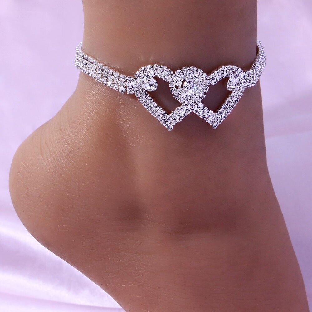 Anklet Double Heart – Glittrande Kärlek för Ditt Steg