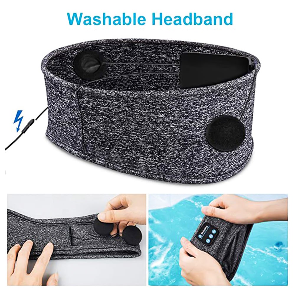 Bluetooth 5.0 Trådlöst Pannband med Högtalare & Mikrofon – Sov & Träna Bekvämt