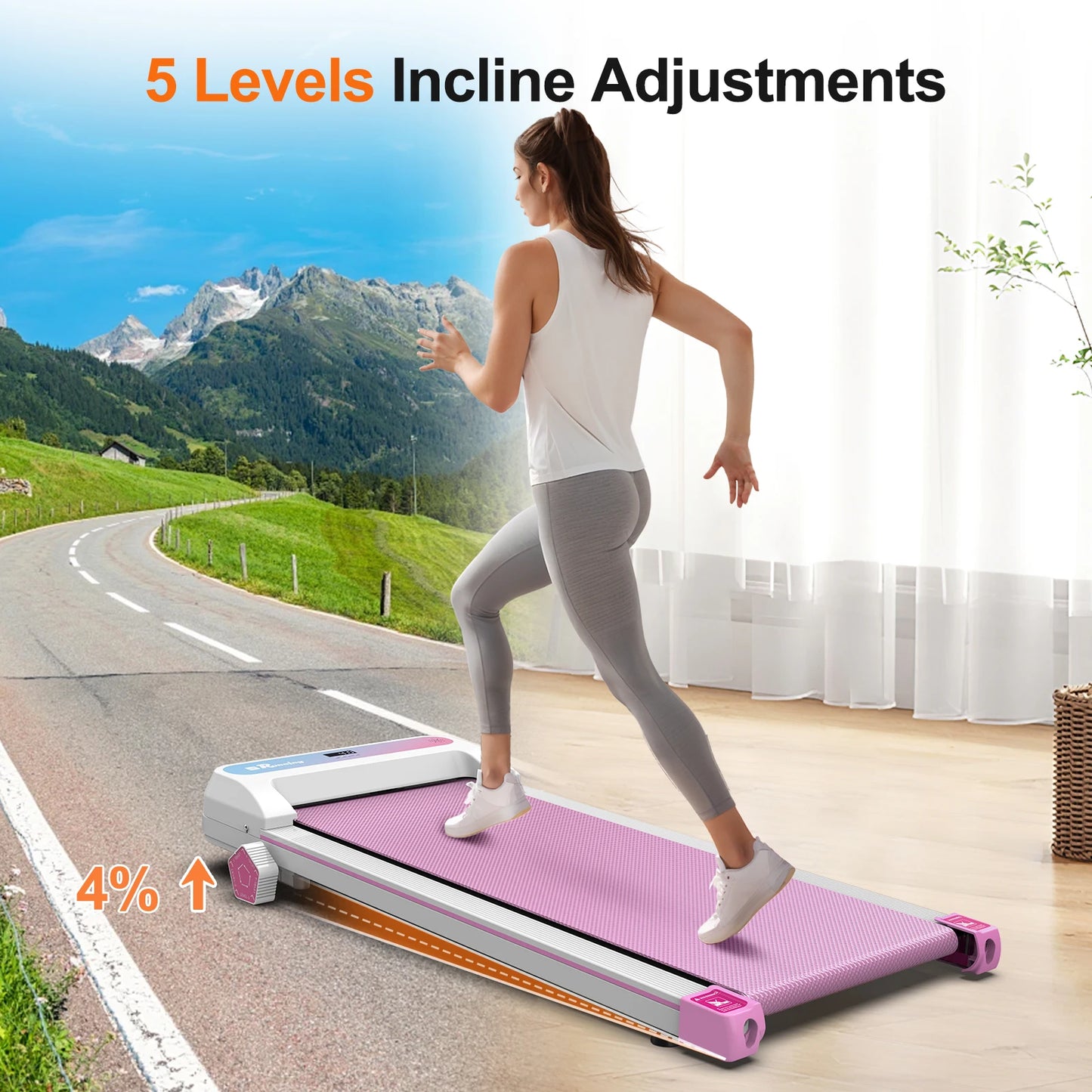 Löpband för hemmabruk– Under Desk Treadmill med Bluetooth & 5-läges lutning