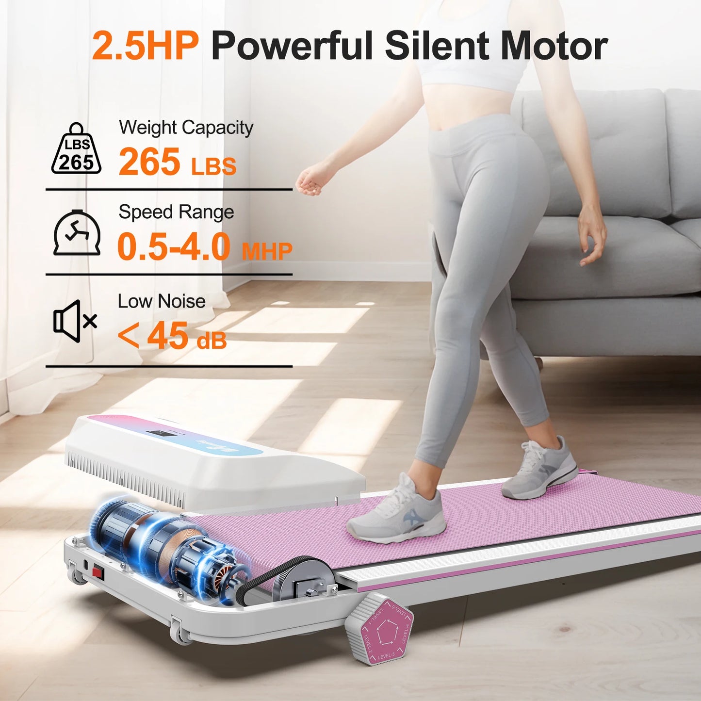 Löpband för hemmabruk– Under Desk Treadmill med Bluetooth & 5-läges lutning