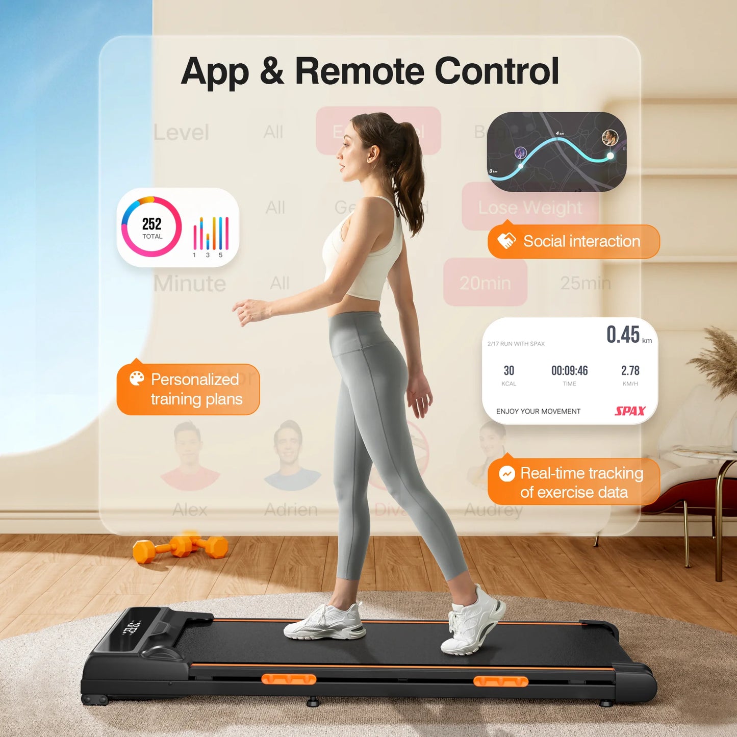 Löpband för hemmabruk Under Desk Treadmill med Lutning & Trippel Stötdämpning