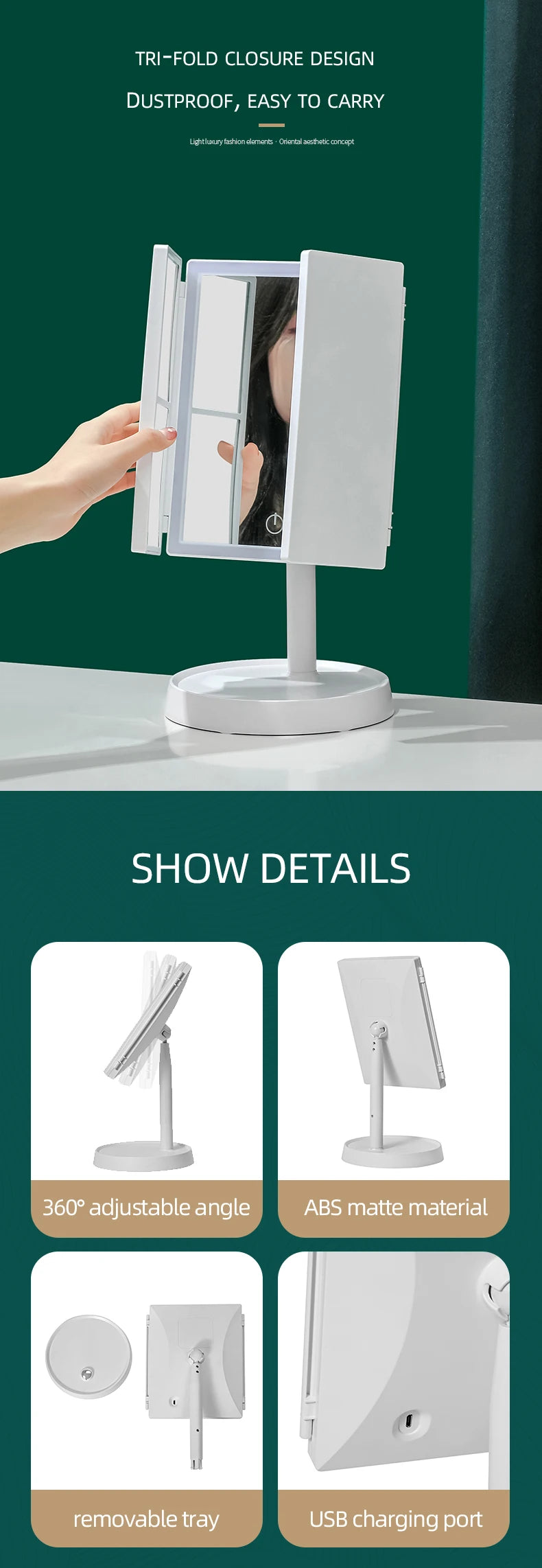 LED sminkspegel med Touch och 3 Toner – Modern Design med Bakgrundsbelysning