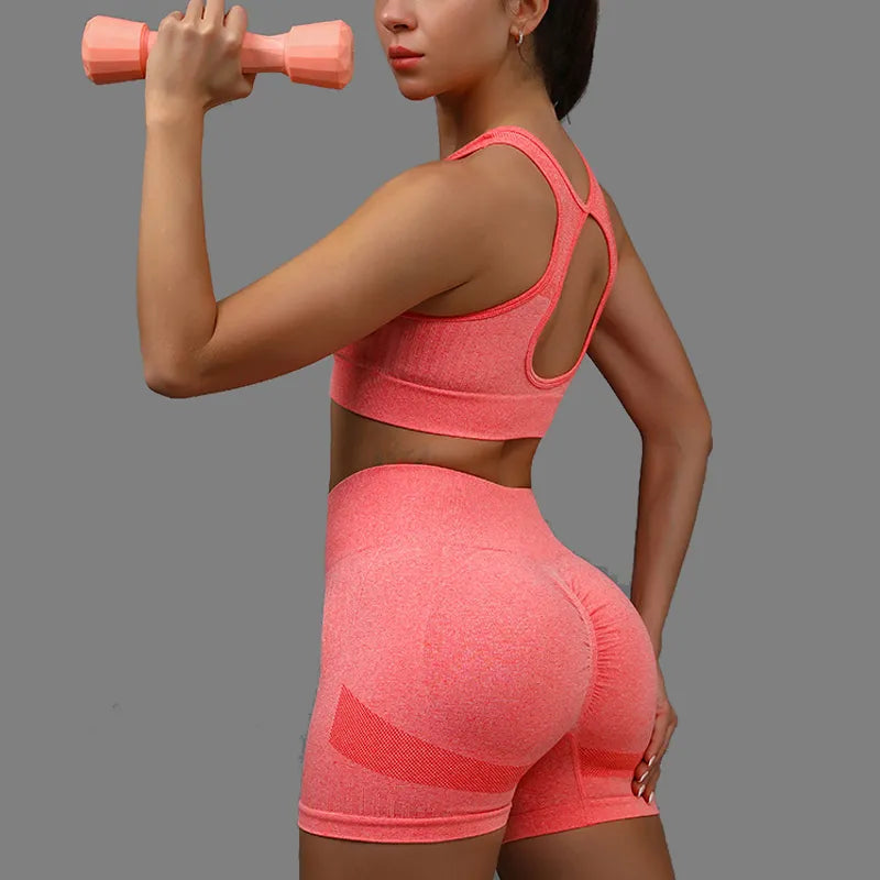 2-Delat Yoga Set – Sport-BH med Hollow Back & Högljussande Shorts