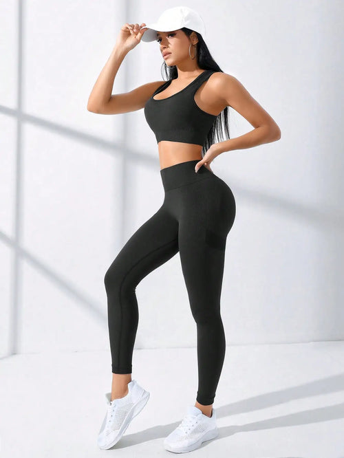 Yoga Basic Seamless Set – 2-delat Set med Hög Stretch & Stilren Support