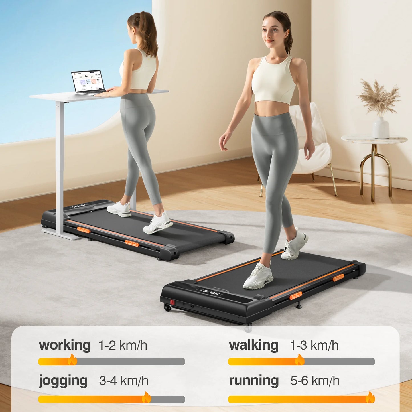 Löpband för hemmabruk Under Desk Treadmill med Lutning & Trippel Stötdämpning