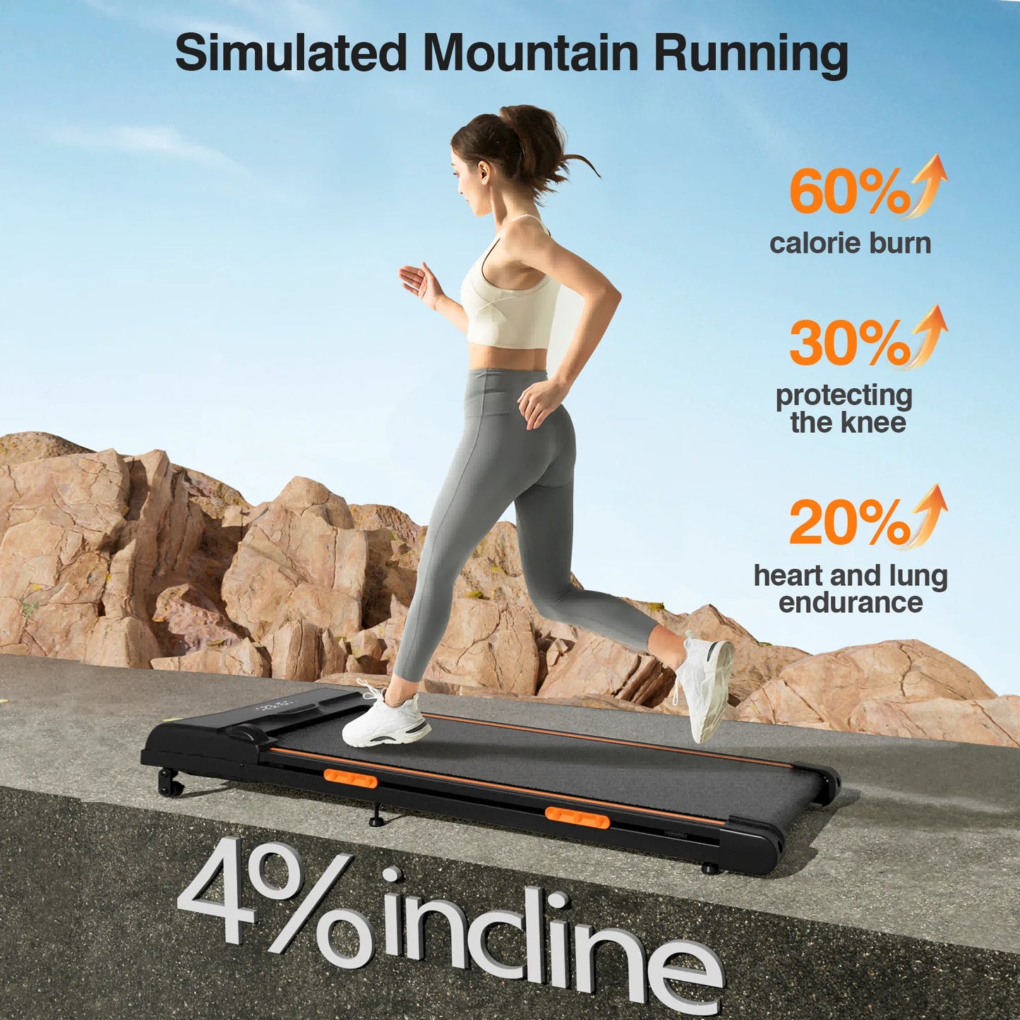 Löpband för hemmabruk Under Desk Treadmill med Lutning & Trippel Stötdämpning
