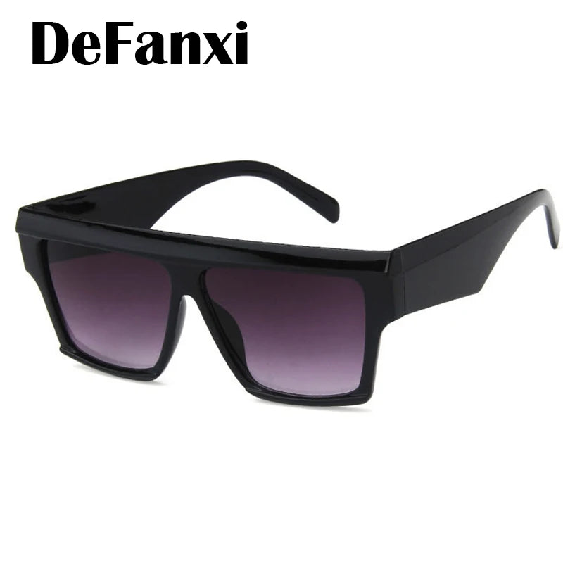 Luxury Brand Big Square Sunglasses Women Flat Top Plastic Frame Gradient Lens Oversized Sun Glasses Trendy Popular Black Shades