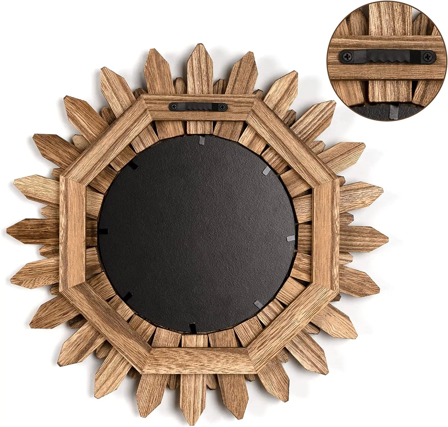 Rustik Väggspegel i Solstråle-Design – 24,5/50cm Boho Dekorativ Spegel i Trä för Hall, Sovrum & Vardagsrum