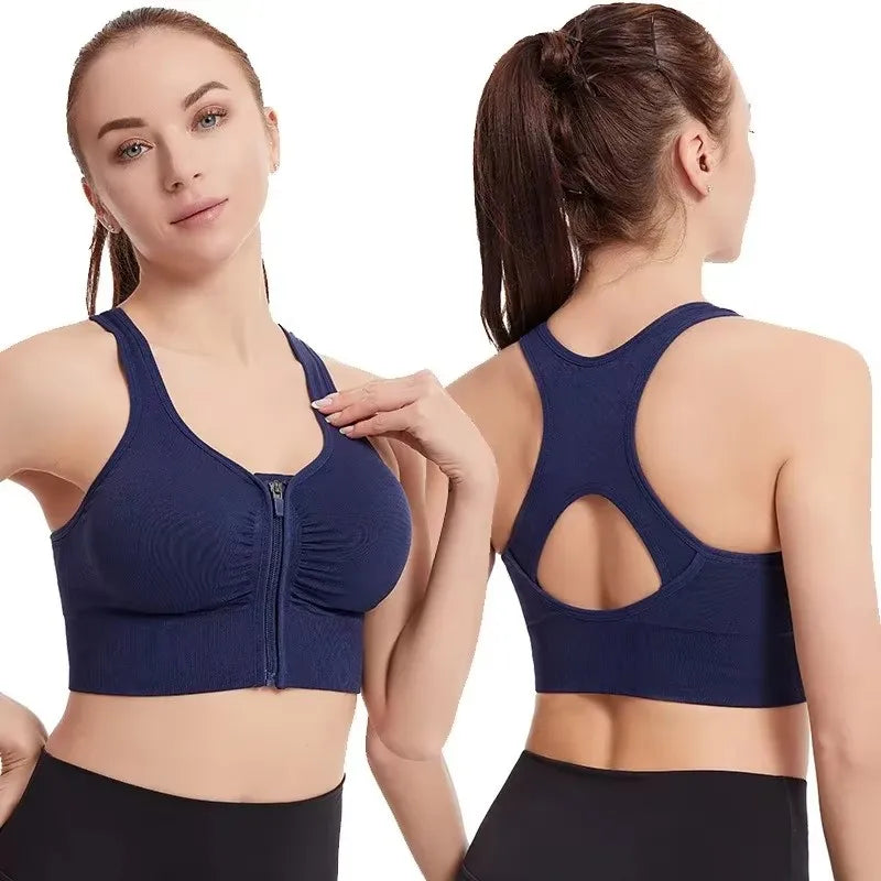 Women's Sports Bra – Fitness Top med Dragkedja & Bekväm Stöddesign
