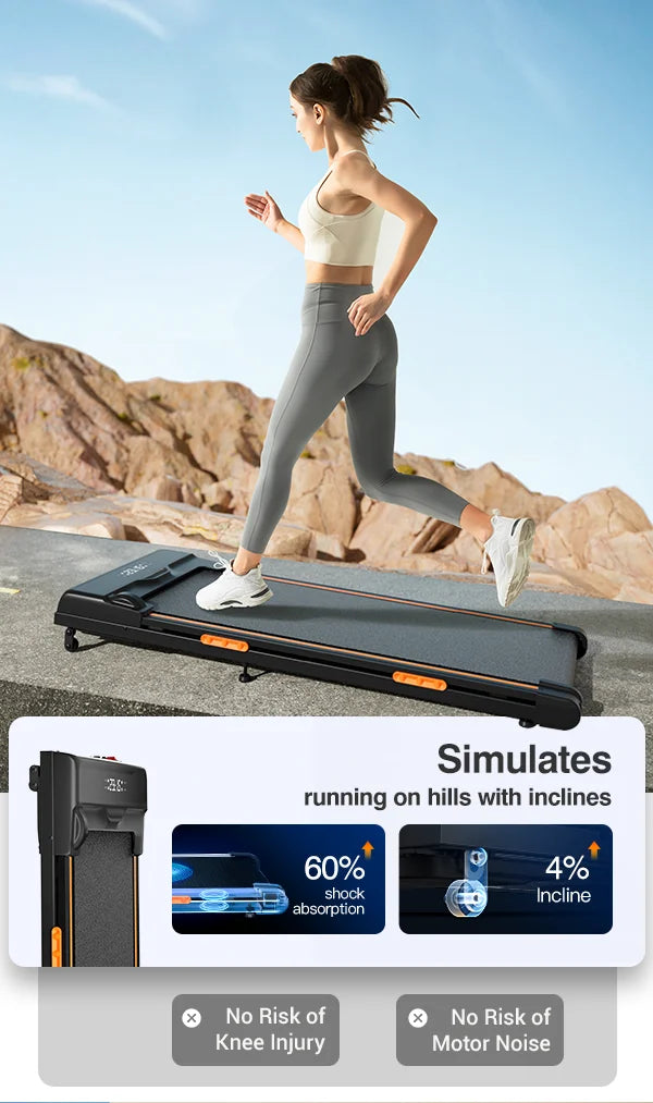 Löpband för hemmabruk Under Desk Treadmill med Lutning & Trippel Stötdämpning