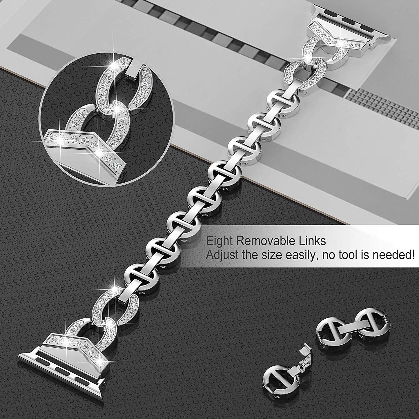 Diamond Stainless Steel strap For Apple Watch band 38mm 42mm 40/44mm Bracelet woman watchband for iWatch Series 6 SE 5 4 3 belt-4