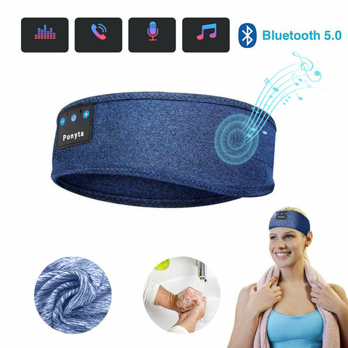 Bluetooth 5.0 Trådlöst Pannband med Högtalare & Mikrofon – Sov & Träna Bekvämt