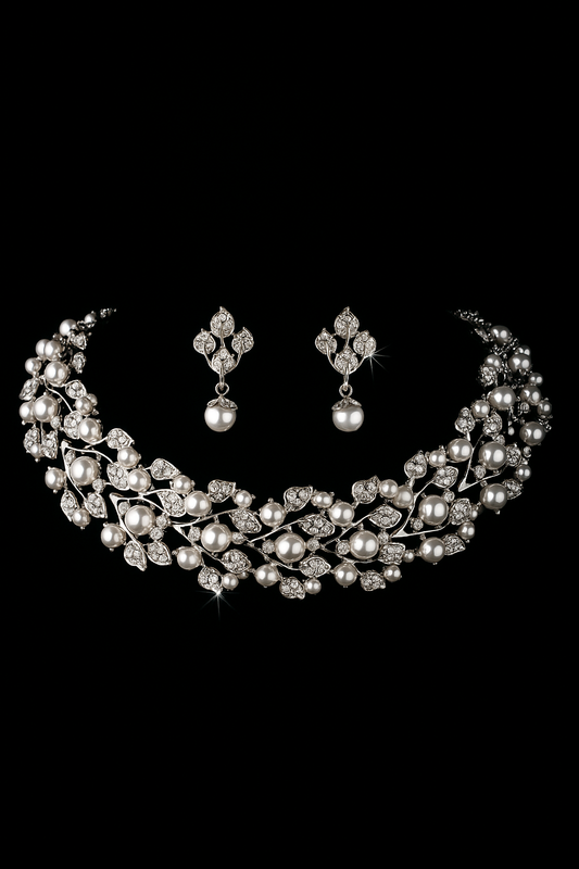 Halsband-Bridal Wedding Crystal Pearl Set – Elegans för Din Stora Dag