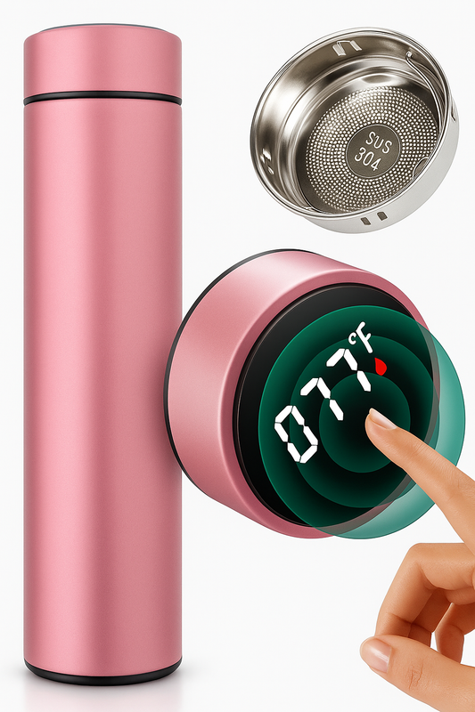 500ml Rosa Smart Vattenflaska med LED Temperaturdisplay – Håller Varmt & Kallt