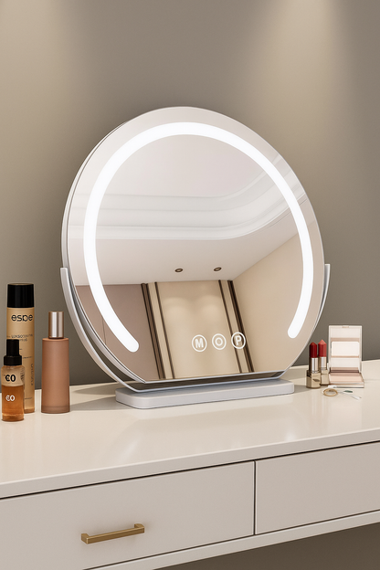 Rund Sminkspegel med LED-ljus, Touchkontroll och Modern Design för Hem & Sovrum