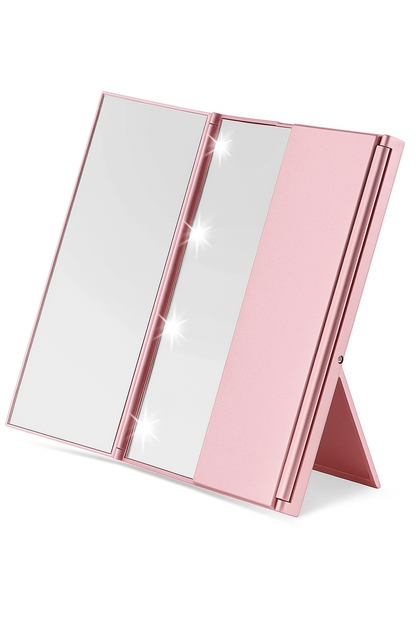 LED Sminkspegel Portabel Tre-sidig  – Perfekt för Resor och Snabba Touch-ups!