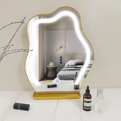Makeup Spegel med LED-ljus – Intelligent & Lyxig Design i Oregelbunden Form