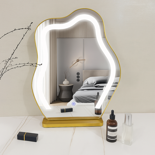 Makeup Spegel med LED-ljus – Intelligent & Lyxig Design i Oregelbunden Form