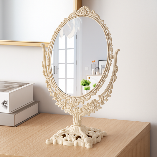 Sminkspegel Vintage  – Europeisk Dubbel­sidad Sminkspegel i Minimalistisk Stil, 360° Rotering, Oval Design