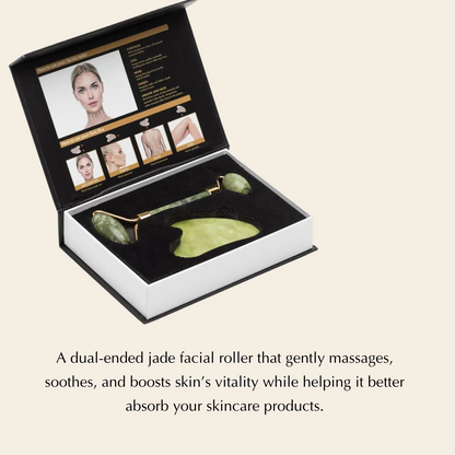 Naturlig Jade Roller & Gua Sha – Motverkar Puffighet och Främjar Hudhälsa