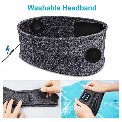 Bluetooth 5.0 Trådlöst Pannband med Högtalare & Mikrofon – Sov & Träna Bekvämt