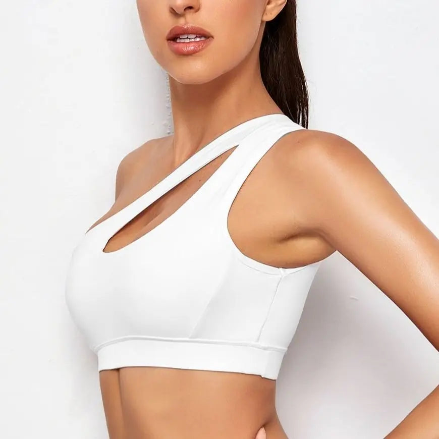 Women Sports Bra Push Up Fitness Bras One Shoulder Shockproof Yoga Bra