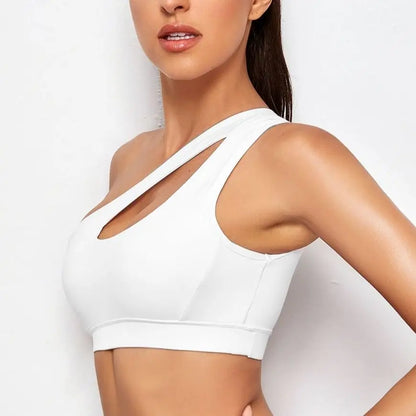 Women Sports Bra Push Up Fitness Bras One Shoulder Shockproof Yoga Bra