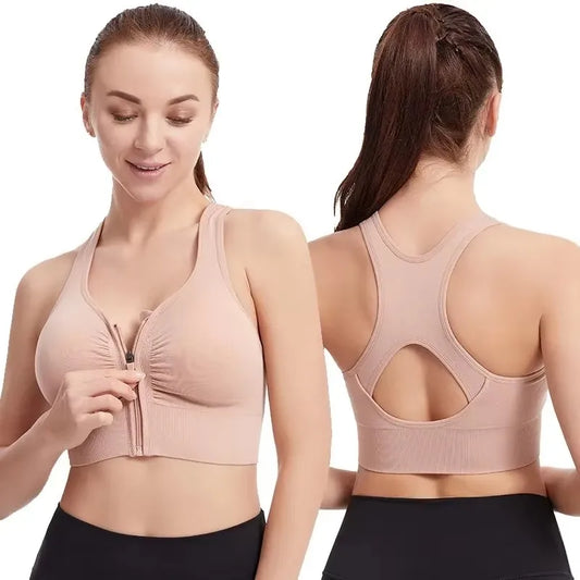 Women's Sports Bra – Fitness Top med Dragkedja & Bekväm Stöddesign