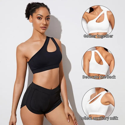 Women Sports Bra Push Up Fitness Bras One Shoulder Shockproof Yoga Bra