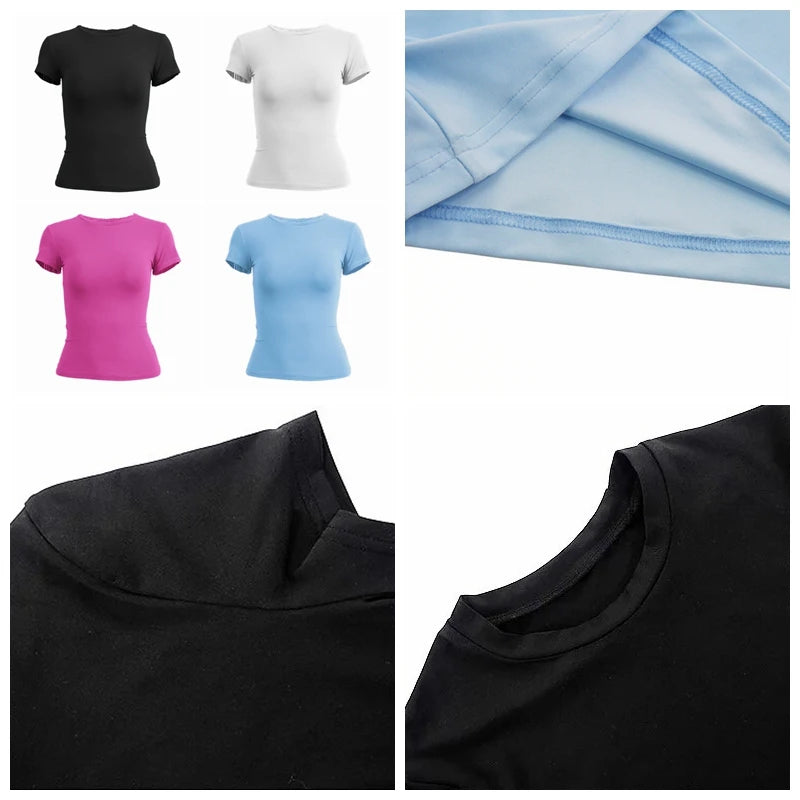 Woman Clothing Short Sleeve T-shirt – Slim Fit O-Neck Top för Kvinnor