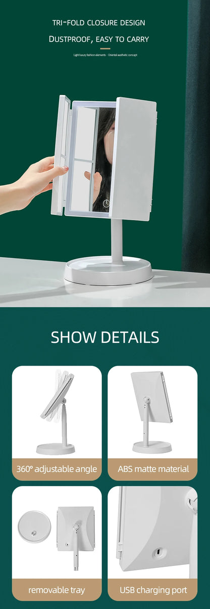 LED sminkspegel med Touch och 3 Toner – Modern Design med Bakgrundsbelysning