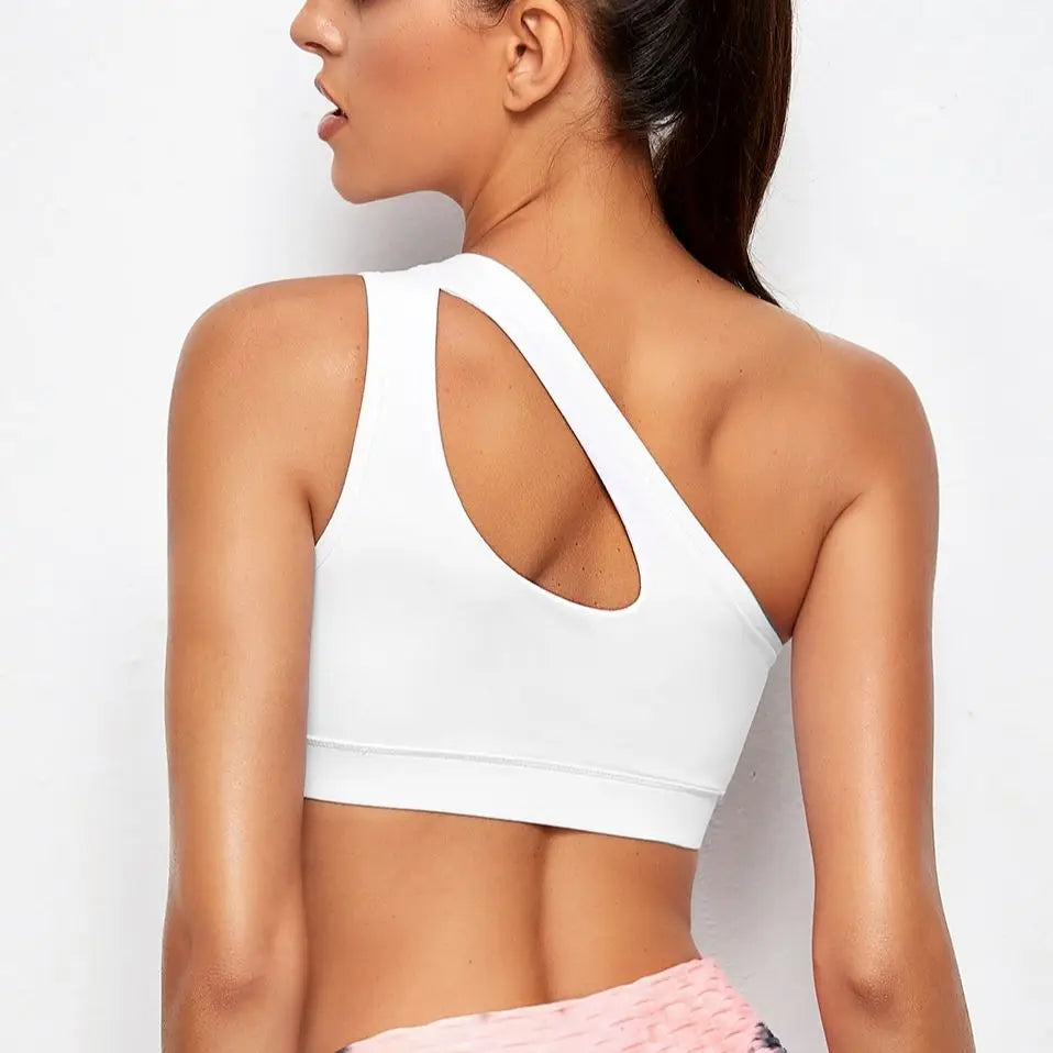 Women Sports Bra Push Up Fitness Bras One Shoulder Shockproof Yoga Bra